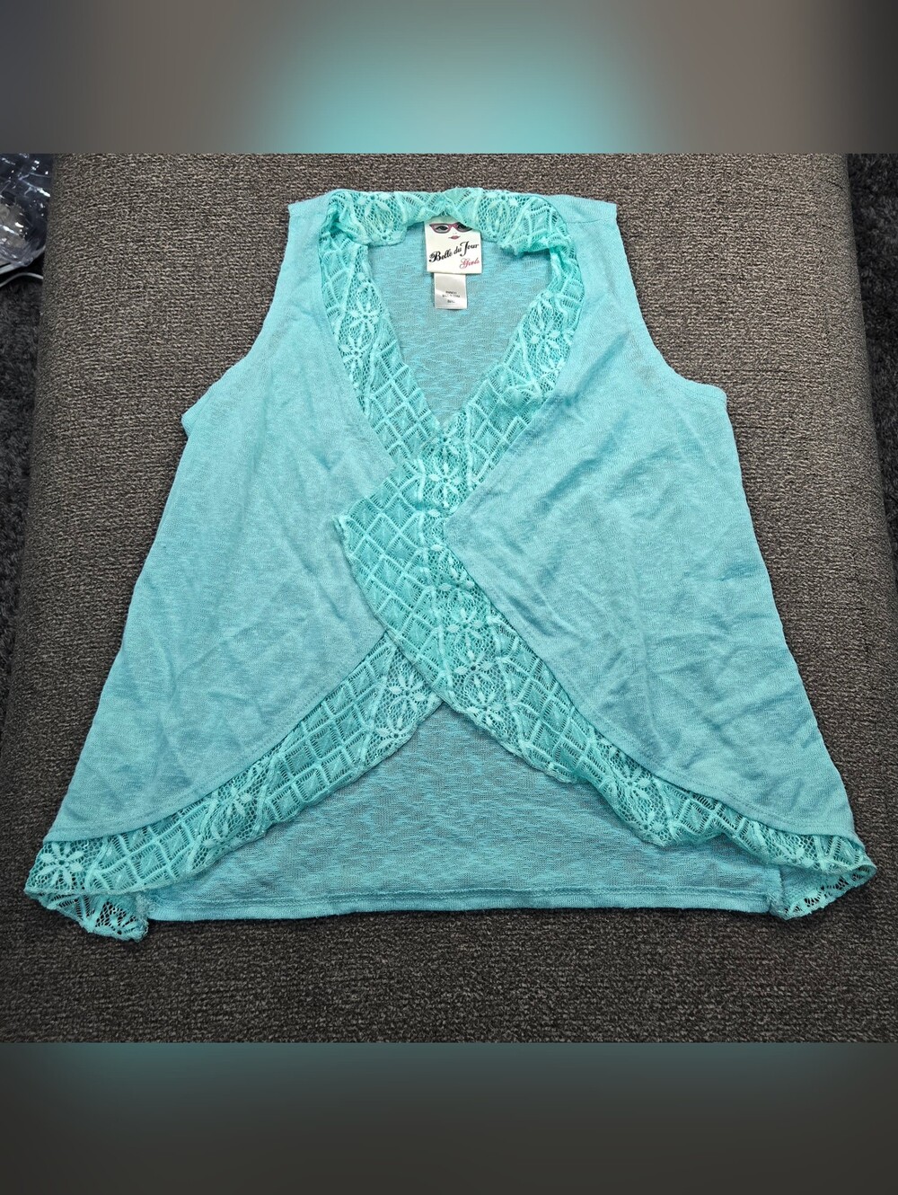 Girl's Aqua Lace Trim Sleeveless Top Girls Vest